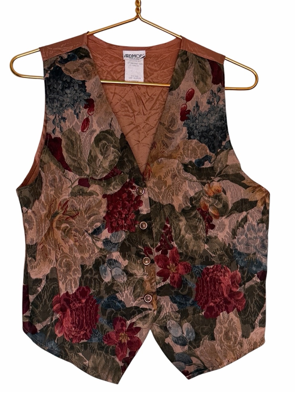 Vintage 90s Floral Brocade / Tapestry Vest in Burgundy, Green, Blue and Tan